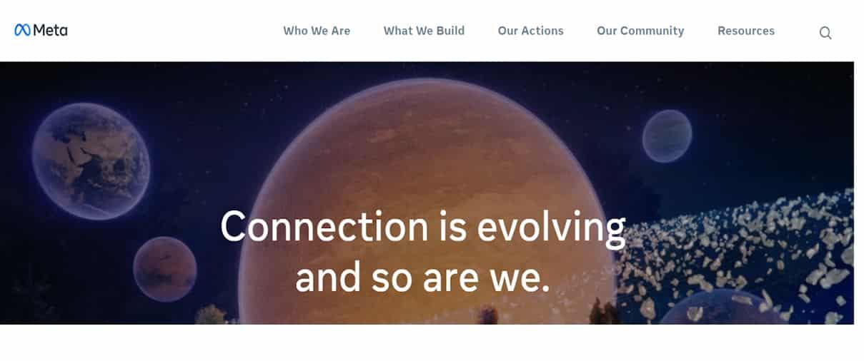 Image featuring Meta homepage